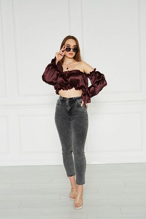 بلوز زرشکی زنانه ساده alv fashion - کد 189732664