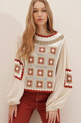 بلوز بژ زنانه ساده Trend Alaçatı Stili - کد 192327351