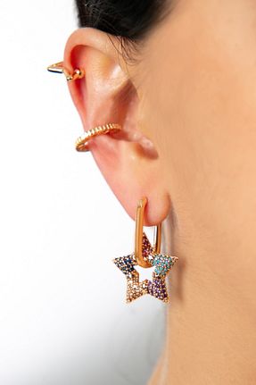 گوشواره جواهر زرد فلزی Elika Silver - کد 102731843
