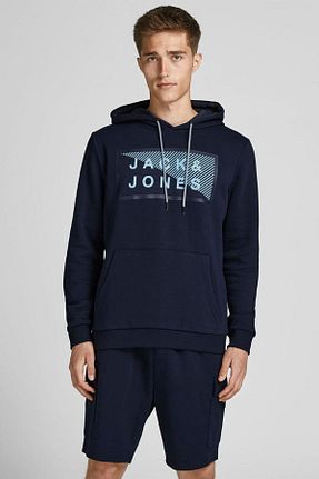 سوئیشرت سرمه ای مردانه چاپی Jack & Jones - کد 133211597
