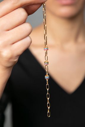 دستبند جواهر طلائی زنانه زیرکن Elika Silver - کد 174077125