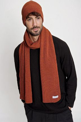 ست شال گردن و کلاه پشمی قهوه ای مردانه اکریلیک CHUBA - کد 193983055