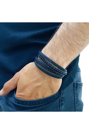 دستبند استیل (فولاد) مشکی مردانه سنگ Turquoise - کد 424571034