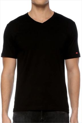 تی شرت مشکی مردانه رگولار یقه هفت کد 62298779