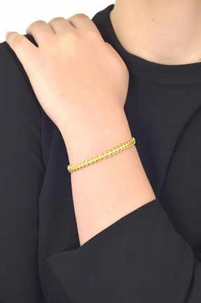 دستبند جواهر طلائی زنانه روکش نقره LABALABA - کد 6392553