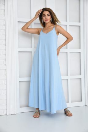 لباس آبی زنانه بافت راحت بند دار کد 62447428