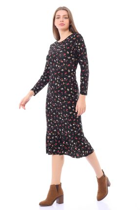لباس مشکی زنانه بافت کرپ طرح گلدار قلمی آستین-بلند کد 63035688