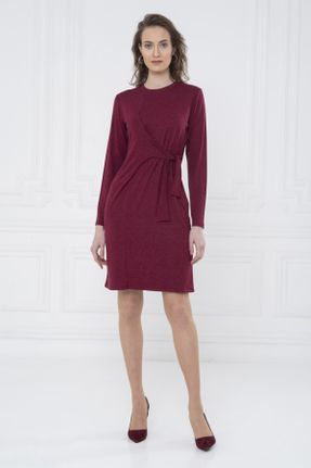 لباس زرشکی زنانه بافتنی ویسکون رگولار آستین-بلند کد 63041035