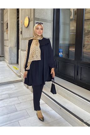 ست بالاتنه و پائین تنه مشکی زنانه بافتنی Minharir - کد 63314613