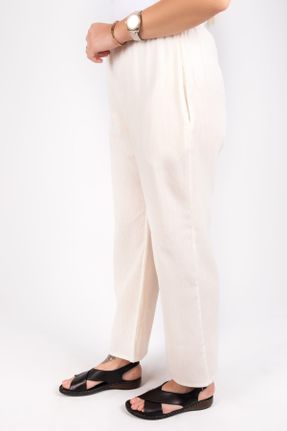 شلوار بژ زنانه پنبه (نخی) بافتنی پاچه ساده فاق بلند کد 42557370