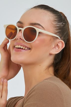 عینک آفتابی بژ زنانه 50 UV400 استخوان مات بیضی کد 193814422