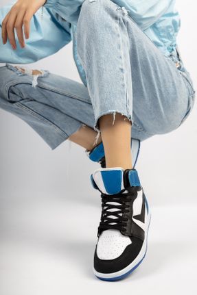 کفش اسنیکر آبی زنانه بند دار چرم مصنوعی کد 134071036