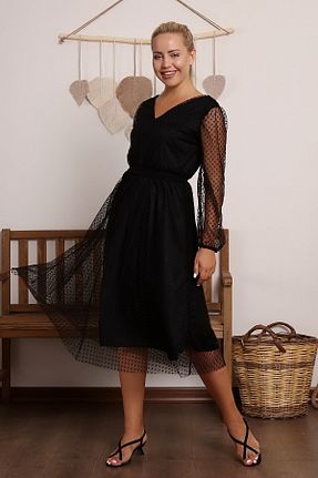 لباس سایز بزرگ مشکی زنانه توری Genel Markalar - کد 133752684