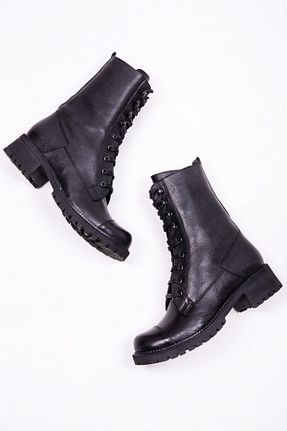 بوت / نیم بوت مشکی زنانه چرم خالص Deripabuc - کد 31321724