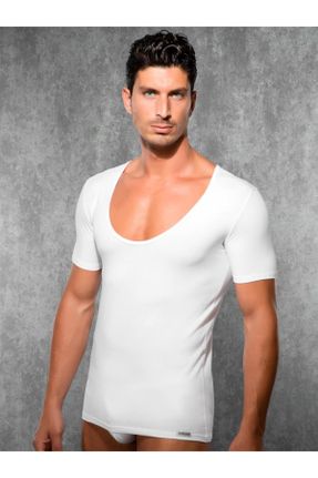 تی شرت سفید مردانه یقه گشاد مودال کد 198703489