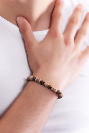 دستبند جواهر قهوه ای مردانه سنگی کد 3808924