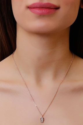 گردنبند جواهر صورتی زنانه روکش نقره کد 39558970