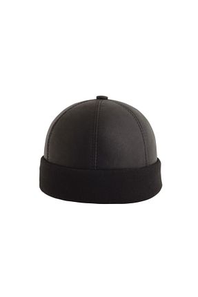 کلاه مشکی مردانه چرم خالص TARETTİ - کد 63262588