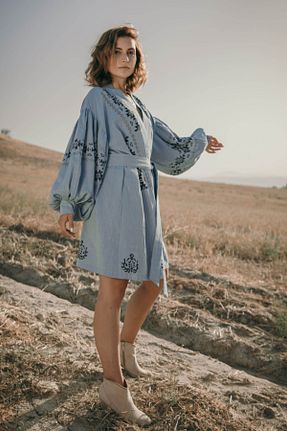 کیمونو و کافتان آبی زنانه پنبه ای thegacca - کد 69548314