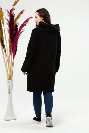 پالتو پشمی مشکی زنانه سایز بزرگ بدون آستر مخمل خواب دار کد 202179302