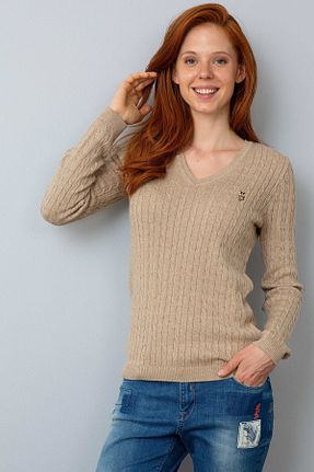 پلیور قهوه ای زنانه ساده U.S. Polo Assn. - کد 4073142