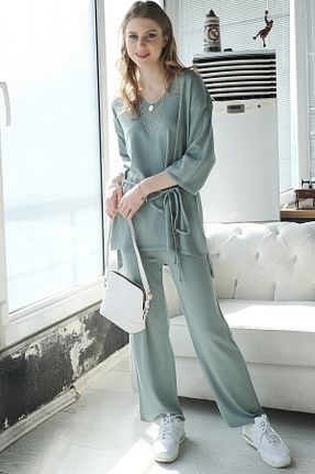 ست بالاتنه و پائین تنه سبز زنانه بافت AVORWE - کد 205413967