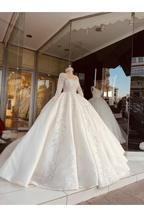 لباس عروس سفید زنانه توری Belinay - کد 206164349