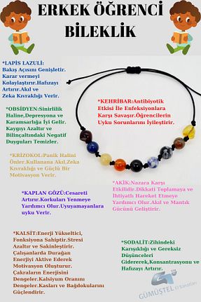 دستبند جواهر مشکی بچه گانه سنگ طبیعی GÜMÜŞTEL EL SANATLARI - کد 139987099