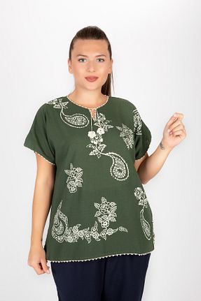 بلوز خاکی زنانه چاپی ÇIKRIKÇI TEKSTİL ŞİLE BEZİ - کد 66078400