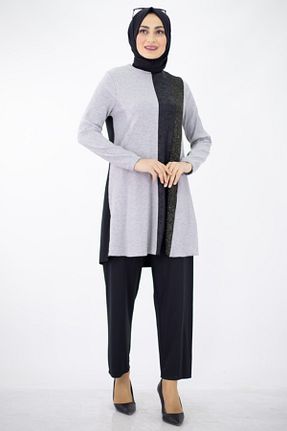 ست بالاتنه و پائین تنه حجاب طوسی زنانه Asimetrik Feiza Collection - کد 207240686