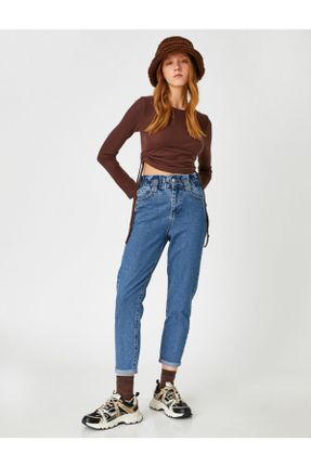 شلوار جین سرمه ای زنانه پاچه تنگ فاق بلند کد 208320974