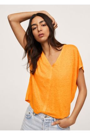 تی شرت نارنجی زنانه کتان کد 126156423