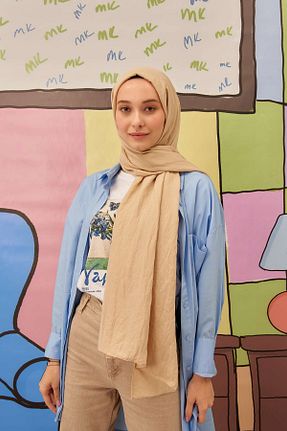 شال بژ زنانه پنبه ای GULDEN SCARFS - کد 211402550