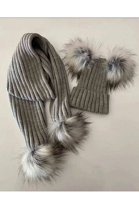 ست شال گردن و کلاه پشمی طوسی بچه گانه Babexi - کد 206800863