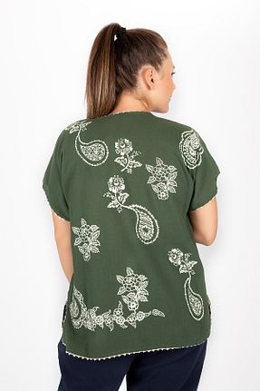 بلوز خاکی زنانه چاپی ÇIKRIKÇI TEKSTİL ŞİLE BEZİ - کد 66078400
