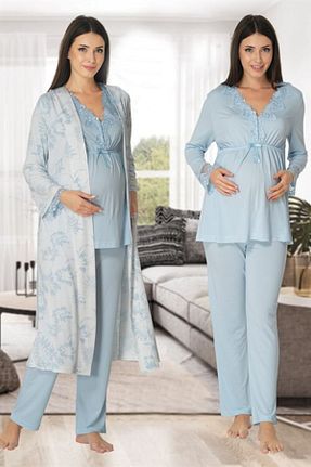 ست لباس راحتی بارداری آبی زنانه پنبه ای Lohussa - کد 85770294