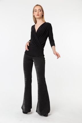 شلوار مشکی زنانه بافت پاچه اسپانیولی فاق بلند فاق بلند کد 212305964