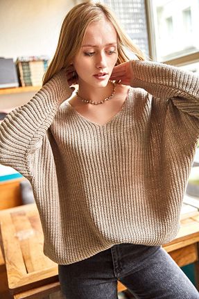 پلیور قهوه ای زنانه ساده Olalook - کد 212677250