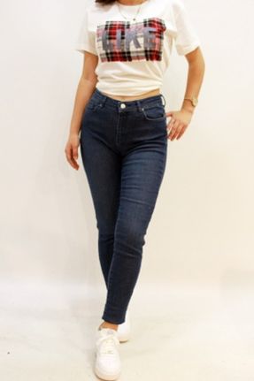 شلوار جین آبی زنانه پاچه تنگ فاق بلند پنبه (نخی) کد 183360810