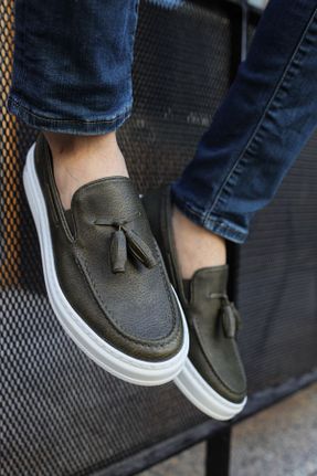 کفش اسنیکر خاکی مردانه بدون بند چرم مصنوعی کد 214500751