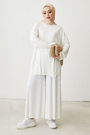 ست بالاتنه و پائین تنه حجاب سفید زنانه رگولار InStyle - کد 215118039