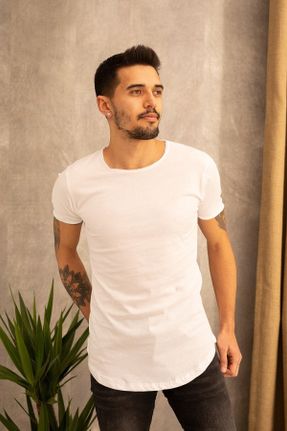 تی شرت سفید مردانه اسلیم فیت یقه گشاد پنبه (نخی) طراحی کد 75543913