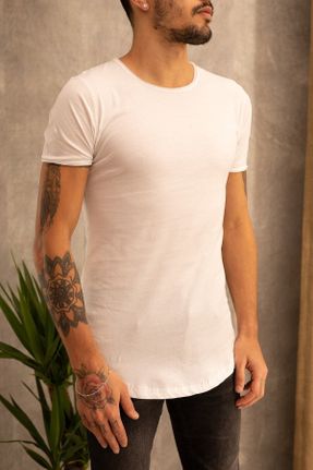 تی شرت سفید مردانه اسلیم فیت یقه گشاد پنبه (نخی) طراحی کد 75543913