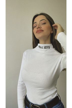 بادی سفید زنانه یقه نیم ماهیگیر MY DEPO - کد 215568708