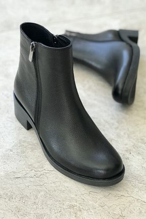 بوت / نیم بوت مشکی زنانه چرم خالص TUNAELLİ - کد 217443742