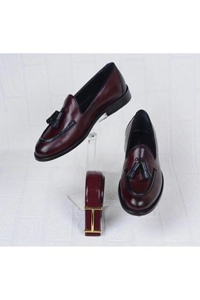 کفش کژوال زرشکی مردانه چرم خالص YAREL AYAKKABI - کد 218277566