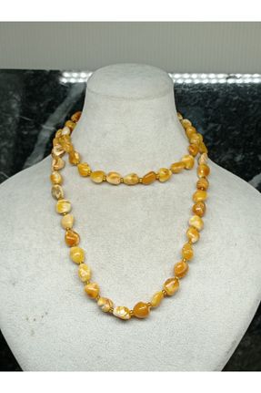 گردنبند جواهر نارنجی زنانه سنگ طبیعی Kehribarkolik - کد 66557832
