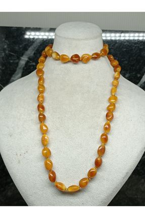 گردنبند جواهر نارنجی زنانه سنگ طبیعی Kehribarkolik - کد 66559888