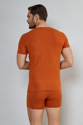 تی شرت نارنجی مردانه سایز بزرگ بامبو یقه هفت تکی کد 106608973