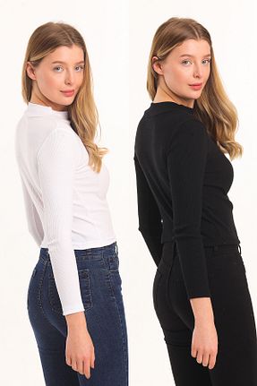 بادی مشکی زنانه یقه نیم ماهیگیر TİODES - کد 218029593
